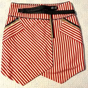 Three Floor Stripped Skirt with Black Leather Trim